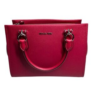 NWT Michael Kors Raspberry Marilyn Medium Satchel Shoulder Bag Saffiano Leather